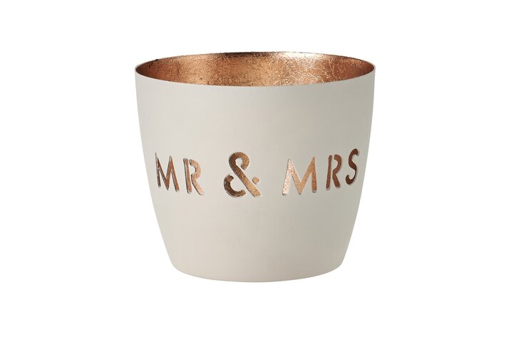 Madras Windlicht "Mr & Mrs"  weiß / gold