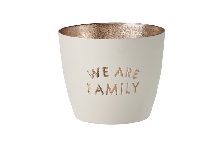 Madras Windlicht "We are Family" weiß / gold