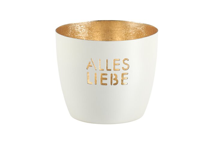 Madras Windlicht "Alles Liebe" weiß / gold