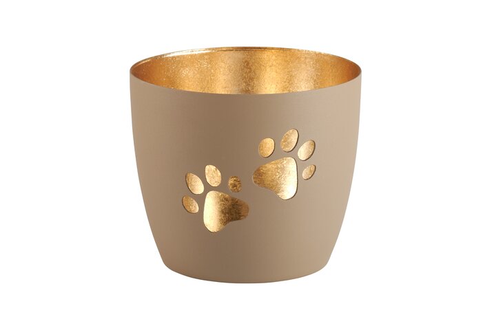 Madras Windlicht "Pfoten" sandstone / gold