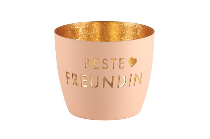 Madras Windlicht "Beste Freundin" pastellorange / gold