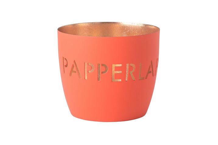 Madras Windlicht "Papperlapapp" neon orange / gold