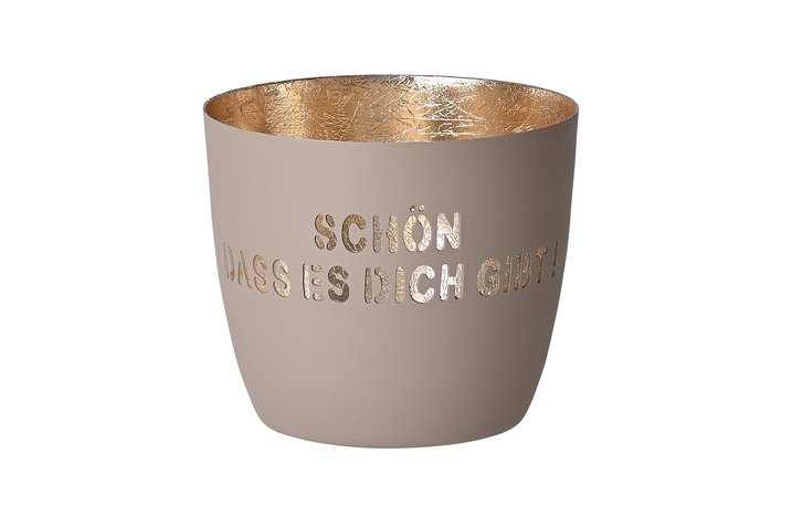 Madras Windlicht "Schön dass es Dich gibt" sandstone / gold