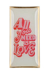 Love Plates Glasteller L All You Need is Love rechteckig goldrand weiss / pink