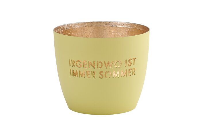 Madras Windlicht "Irgendwo ist immer Sommer" pastell gelb / gold