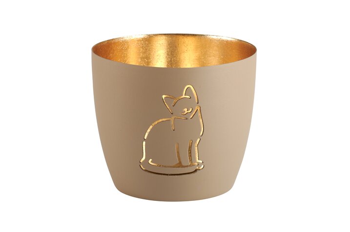 Madras Windlicht "Katze" sandstone / gold