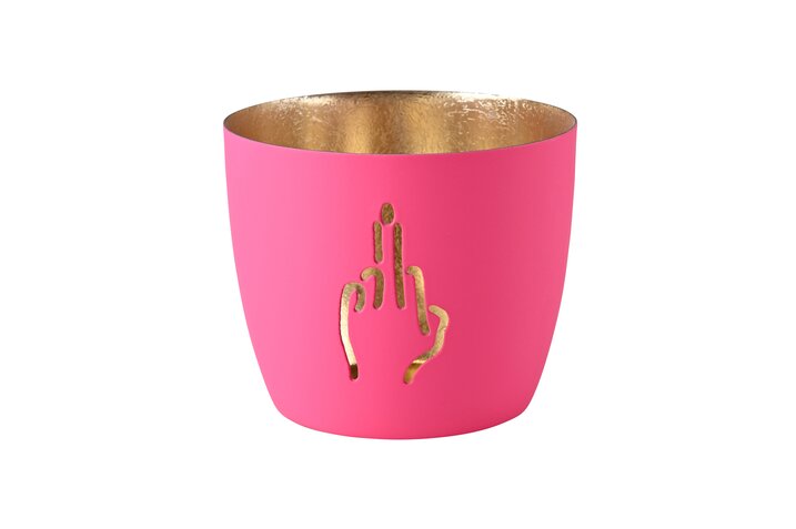 Madras Windlicht "Mittelfinger" hot pink / gold