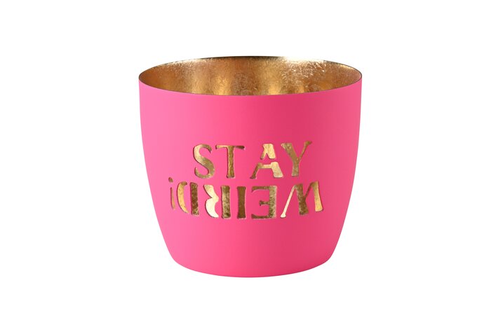 Madras Windlicht "Stay weird!" hot pink/gold