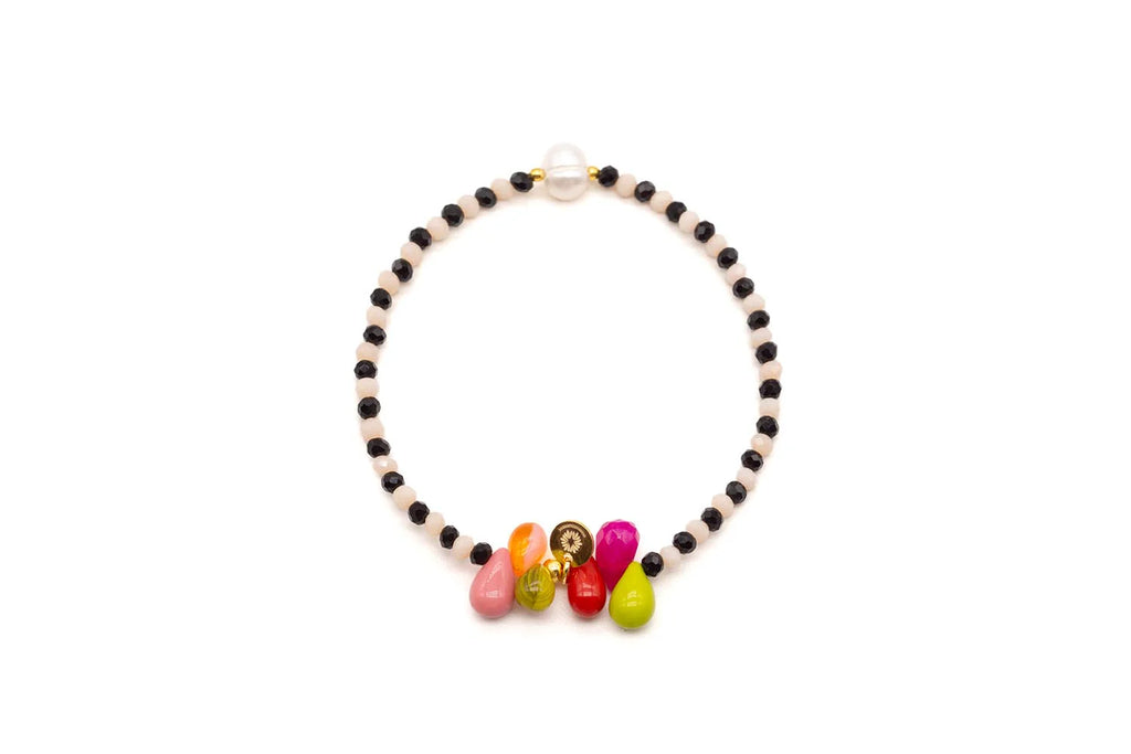 Schmückstück Armband A24 Mala Single 6 Drops Black and White