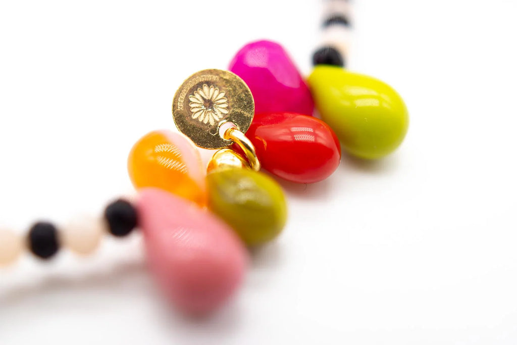 Schmückstück Armband A24 Mala Single 6 Drops Black and White