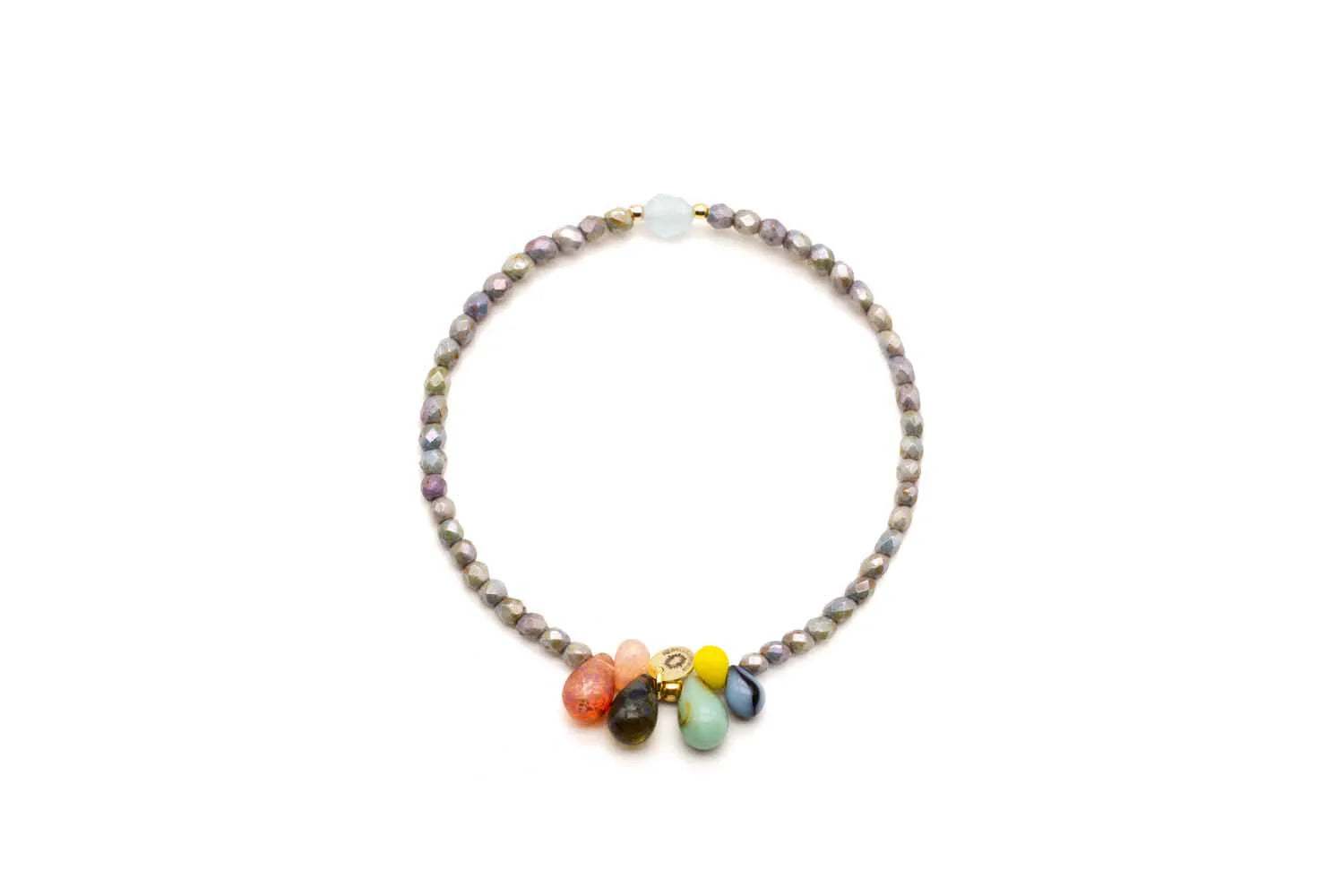 Schmückstück Armband A25 Mala Single 6 Drops Glowy Grey