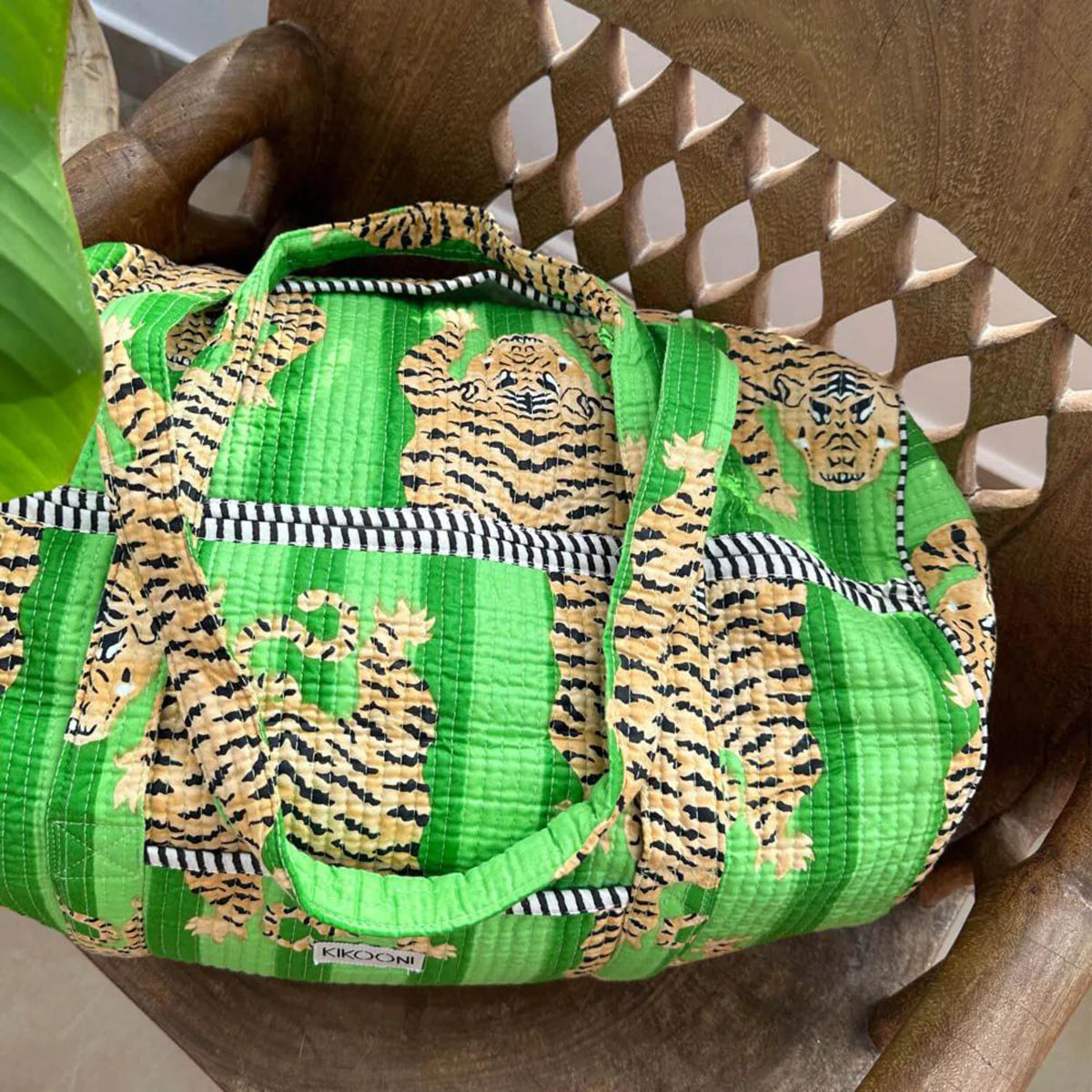 Handgemachte Baumwolltasche „Poppy Tiger Green"