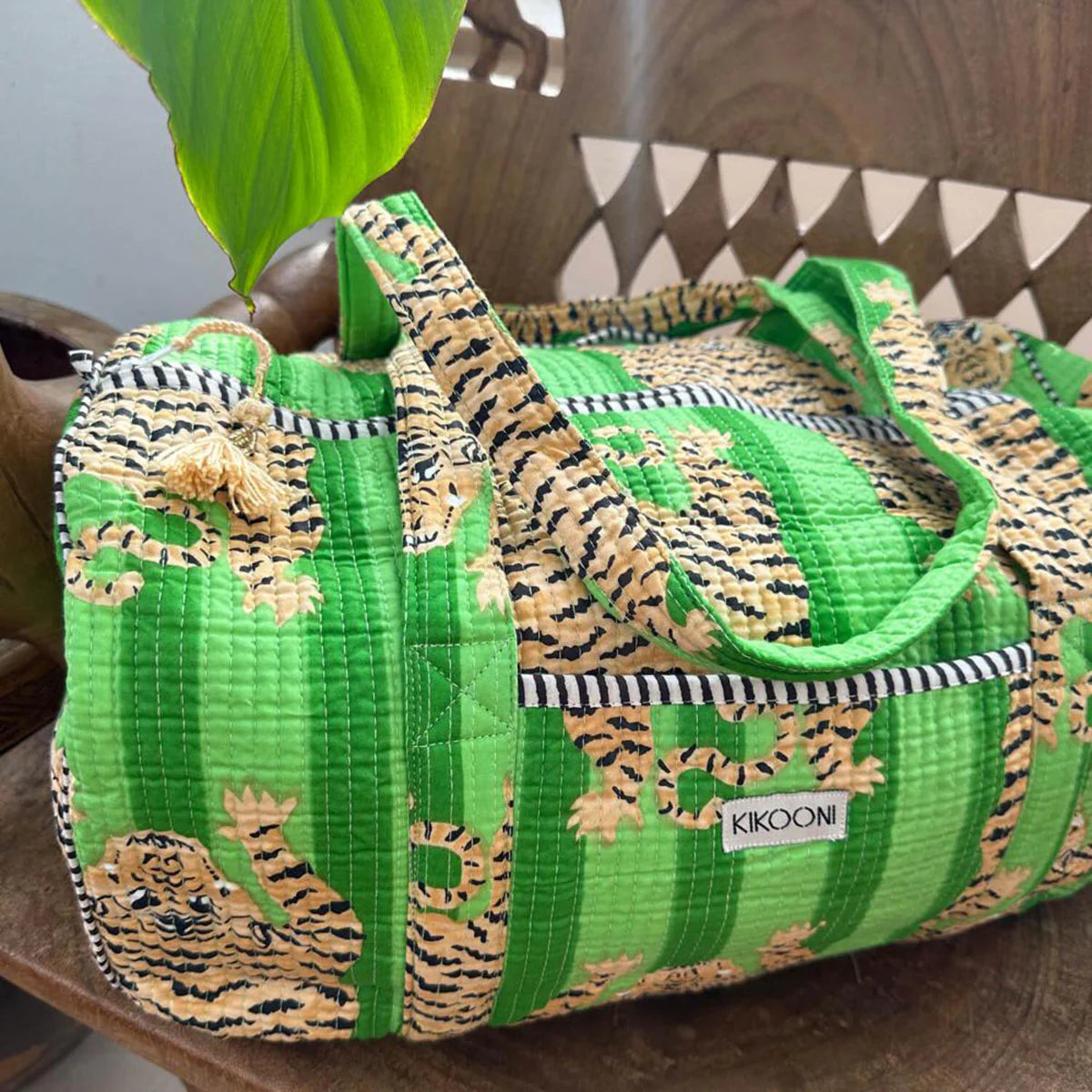 Handgemachte Baumwolltasche „Poppy Tiger Green"