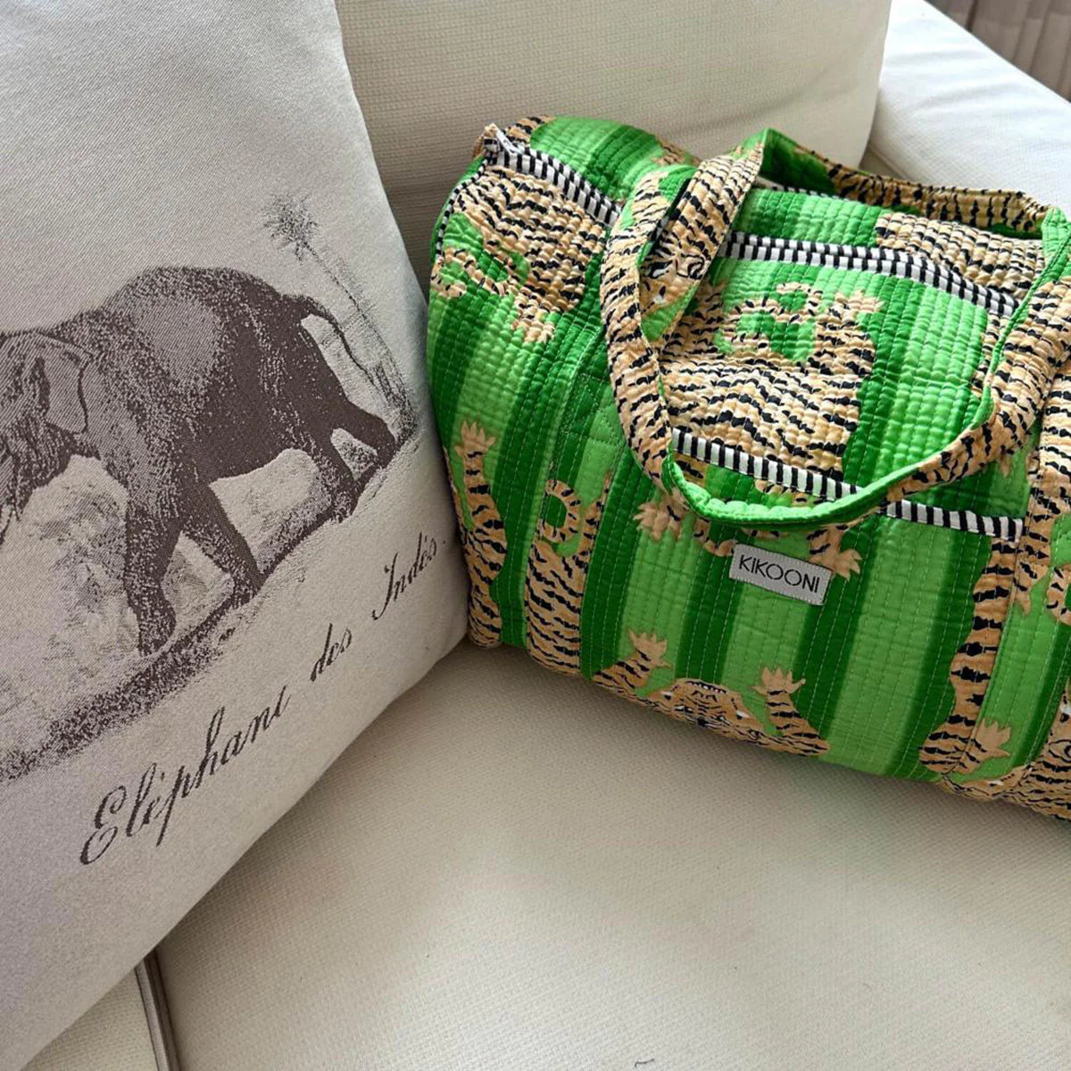 Handgemachte Baumwolltasche „Poppy Tiger Green"