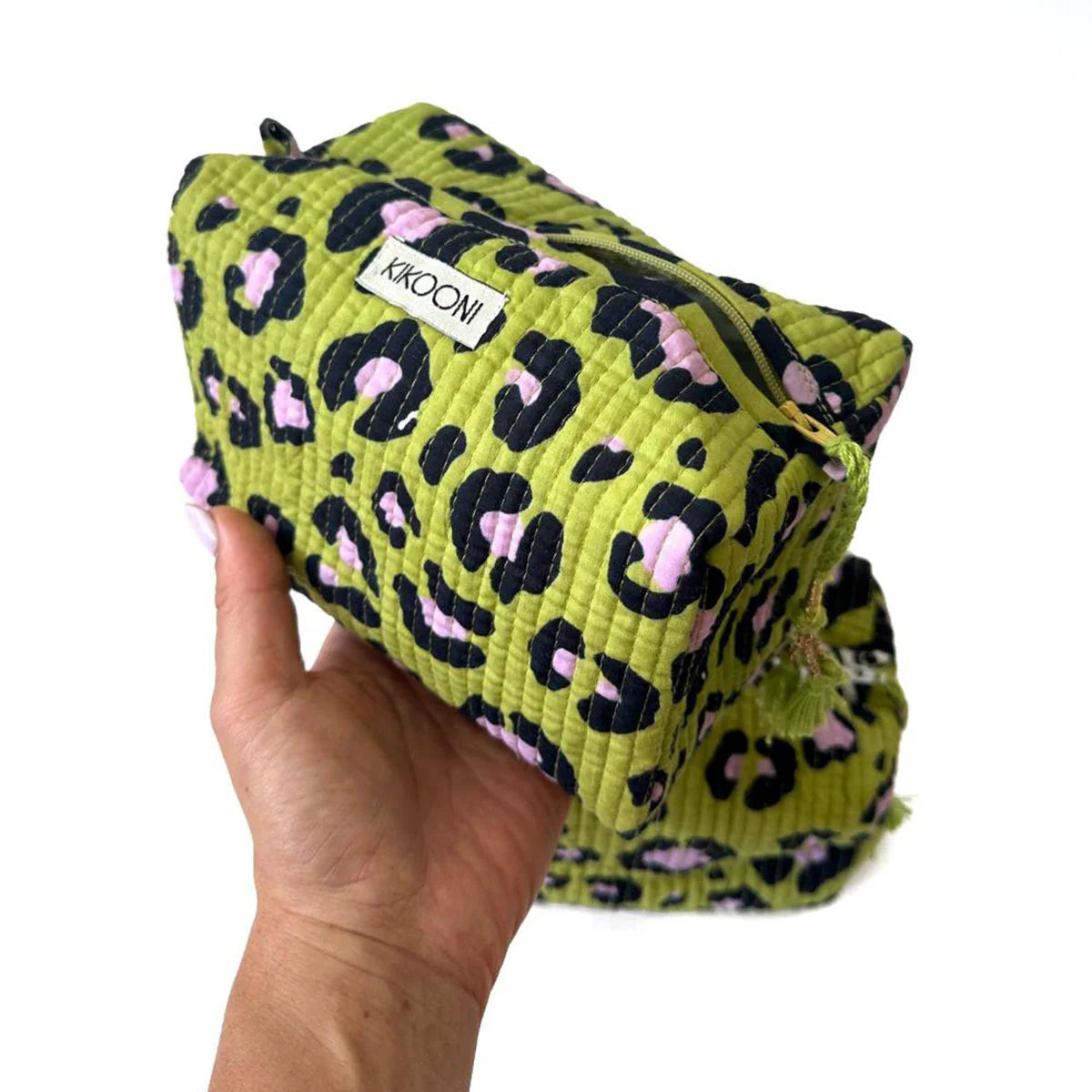Handgemachte kleine Kosmetiktasche „Oh Leo Cosmic Green"