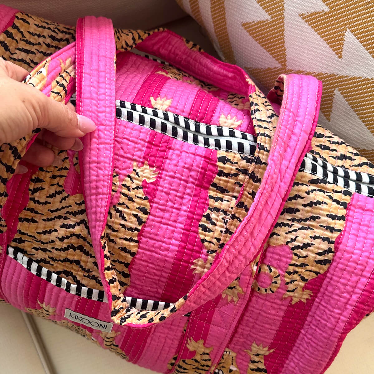 Handgemachte Baumwolltasche „Poppy Tiger Pink“