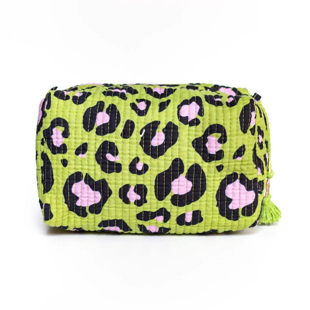 Handgemachte kleine Kosmetiktasche „Oh Leo Cosmic Green"