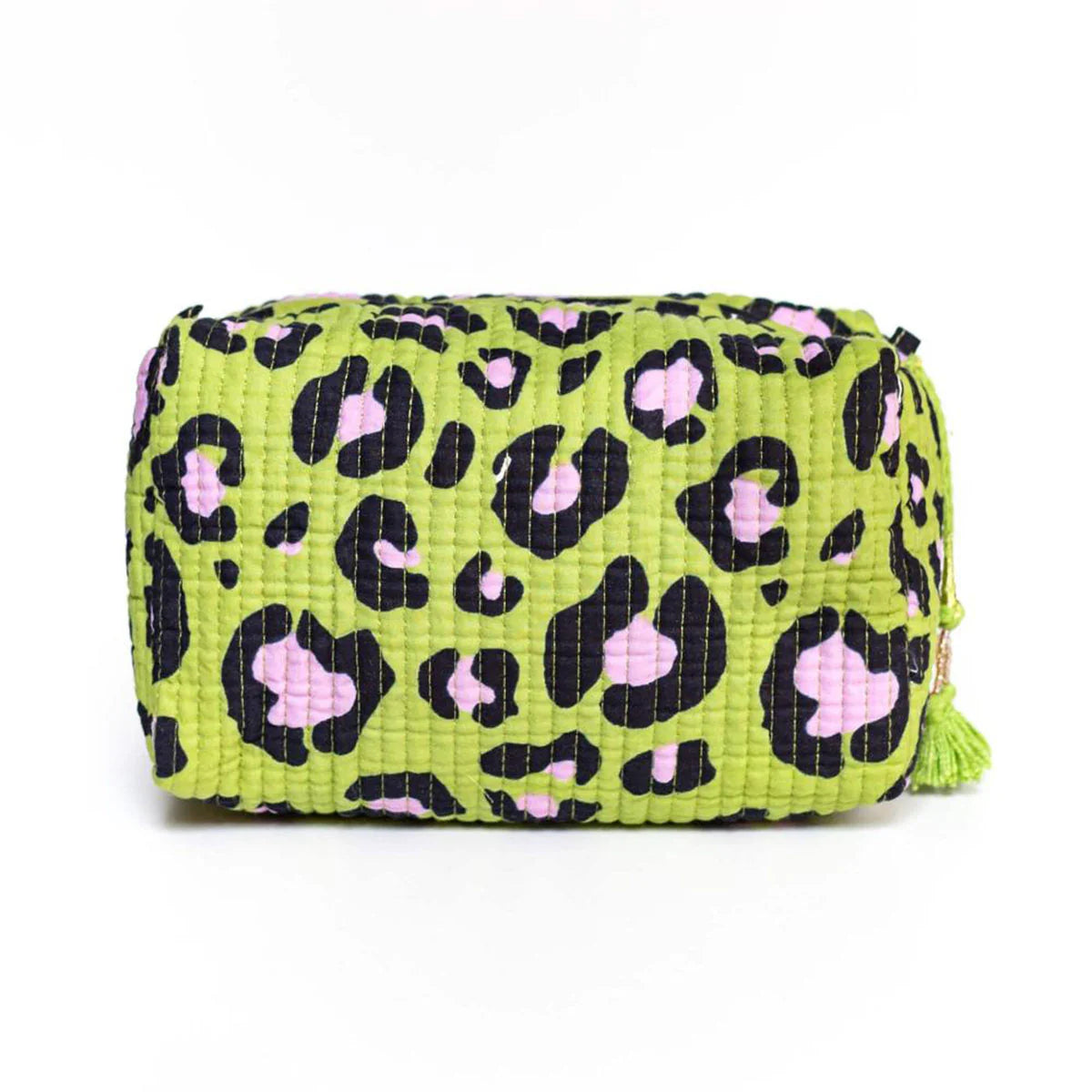 Handgemachte kleine Kosmetiktasche „Oh Leo Cosmic Green"
