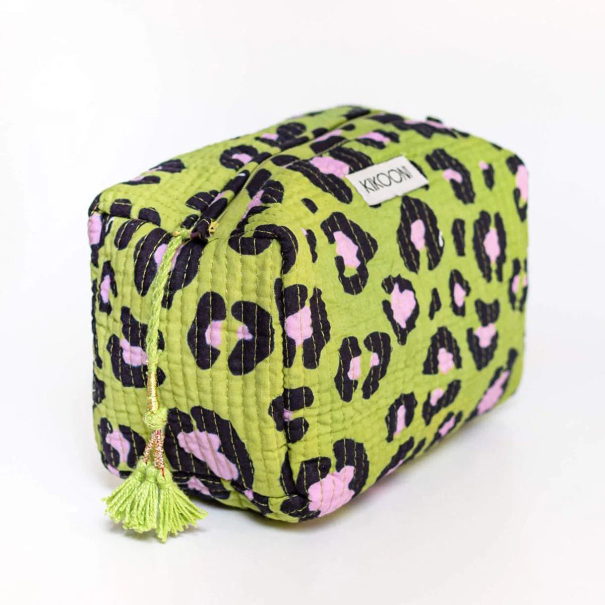 Handgemachte kleine Kosmetiktasche „Oh Leo Cosmic Green"